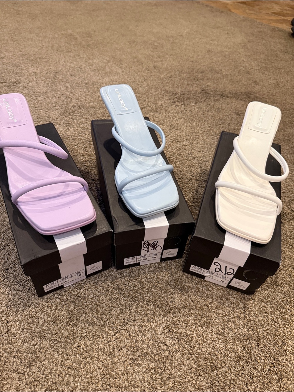 Strappy Square-Toe Heeled Sandals - White, Light Blue, Lavender